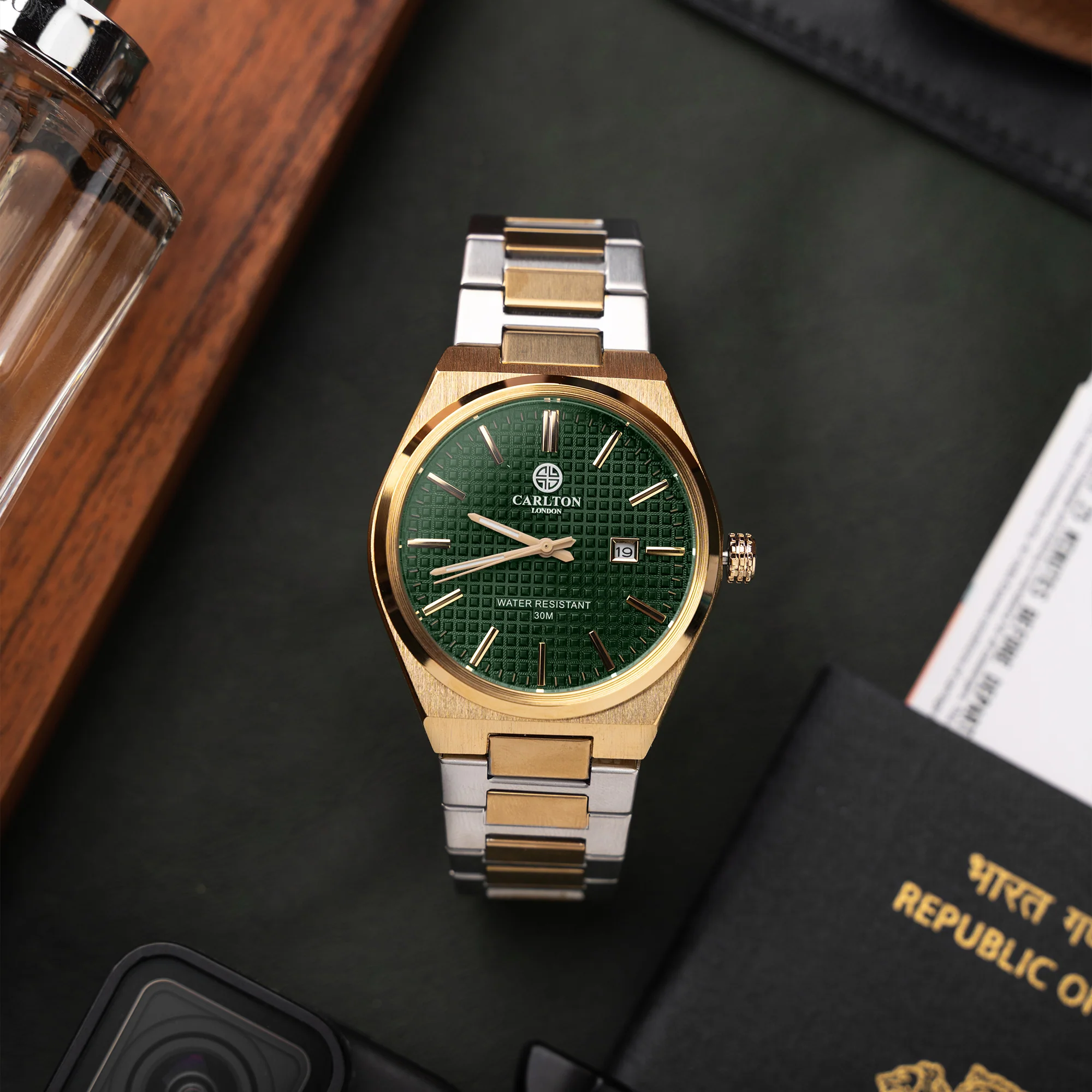 Alfred Men Green/Silver Gold Dual Tone Analog Watch - CLMWT-02 - Image 4