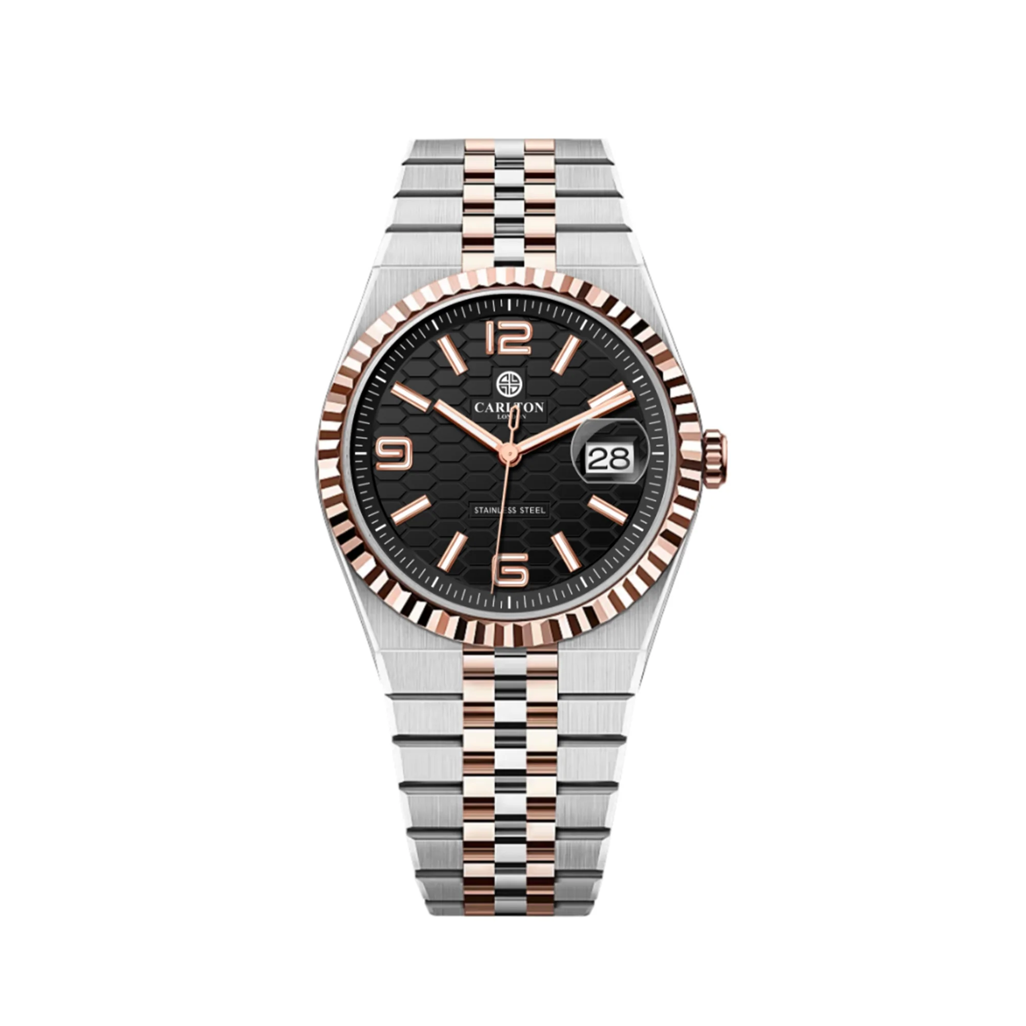 Carlton London Men Rover Black/Silver Rose Gold Analog Watch CL-ROVER-SRGBLK - Image 3