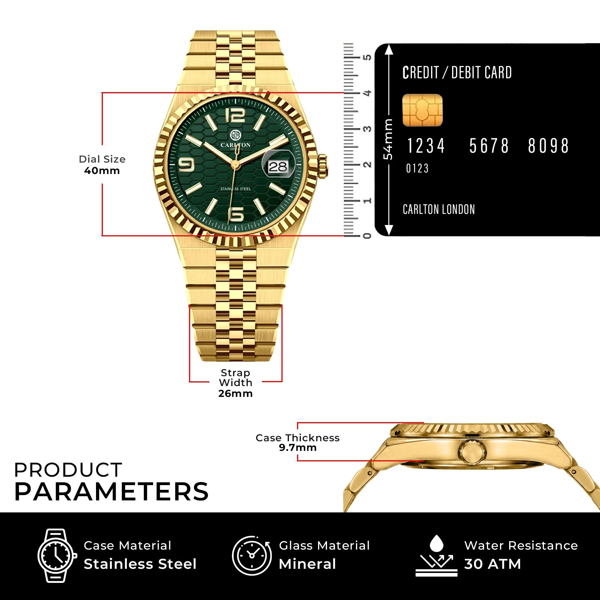 Carlton London Men Rover Green/Gold Analog Watch CL-ROVER-GOLD - Image 5
