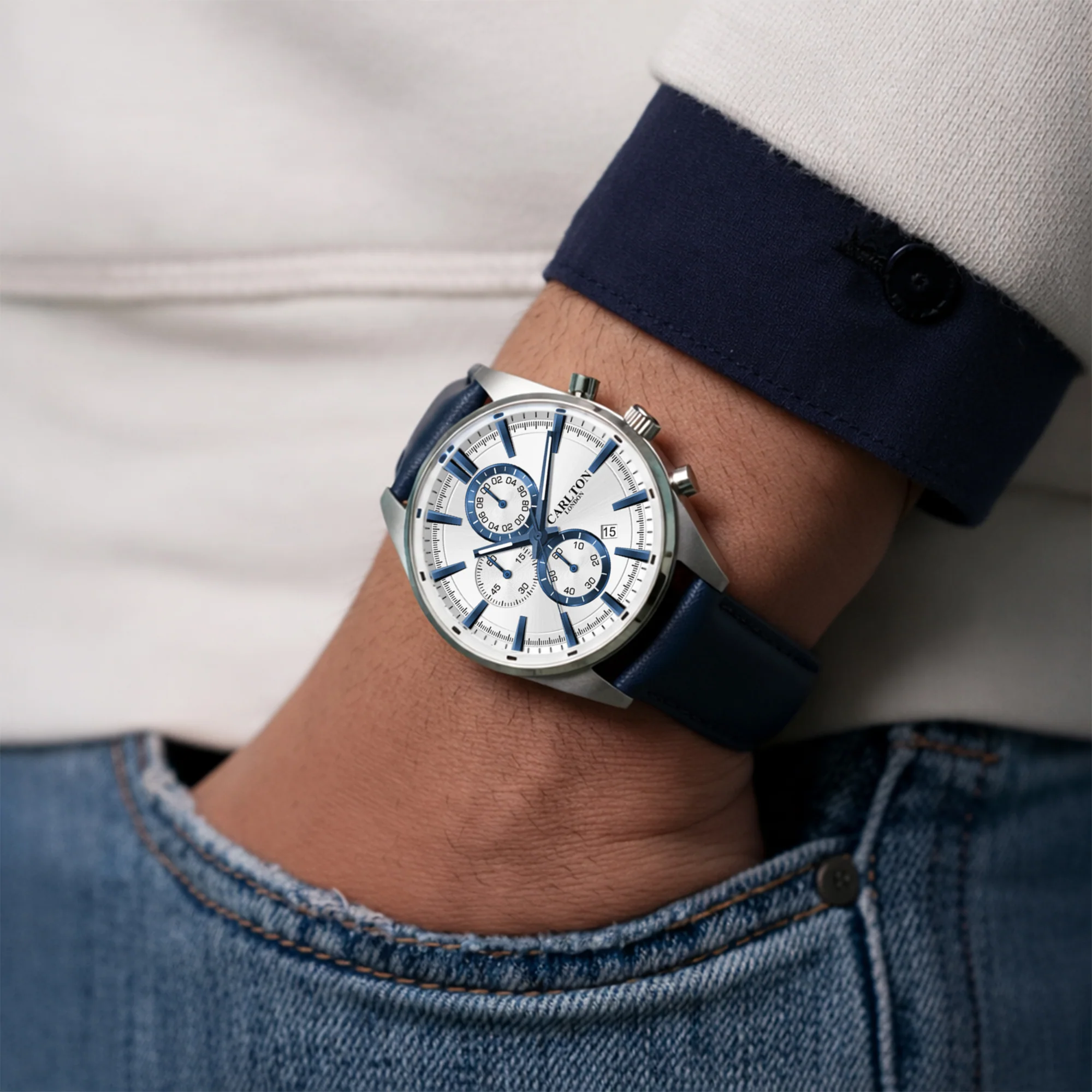 Carlton London Men Windsor Silver Analog Watch CL-WD-BLU - Image 2