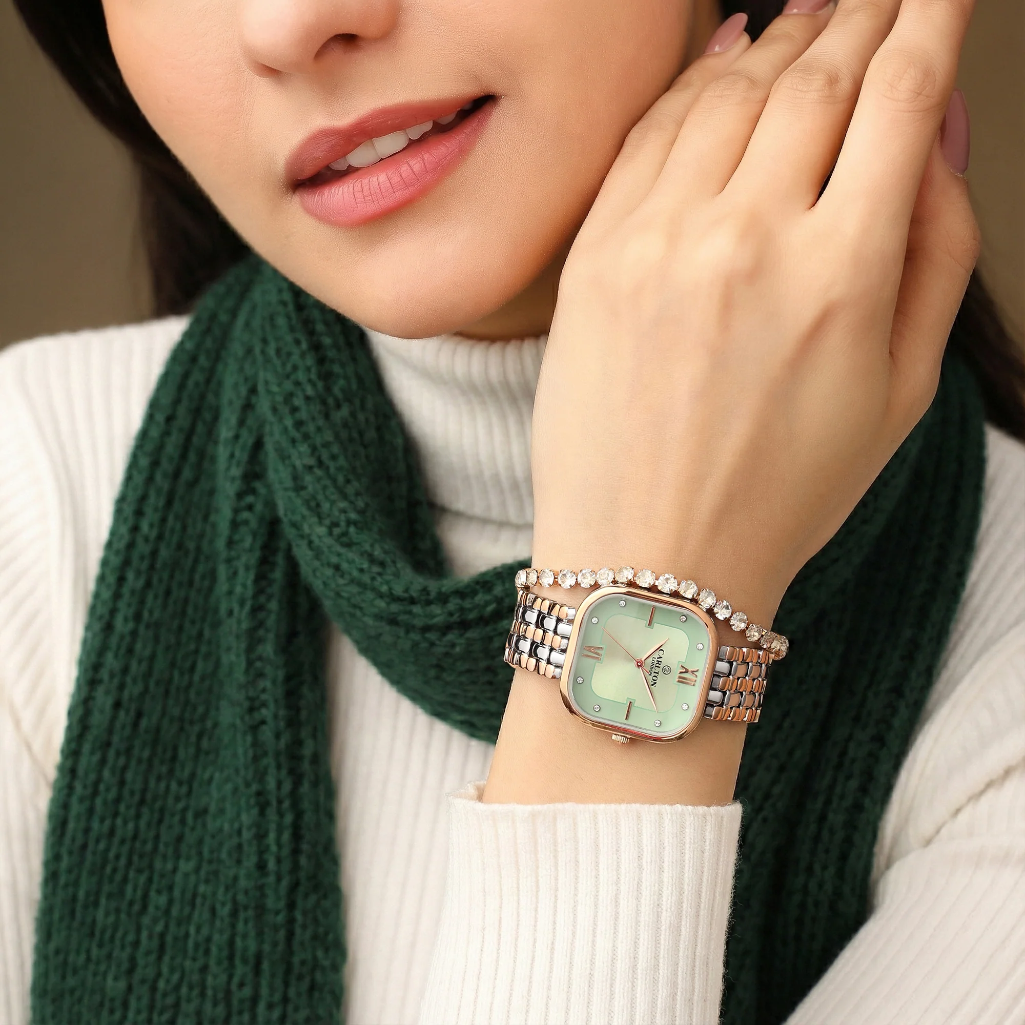 Women Watch Gift 2 - Chelsea Mint Green Analog + Tennis Bracelet - CLPLG107 - Image 3
