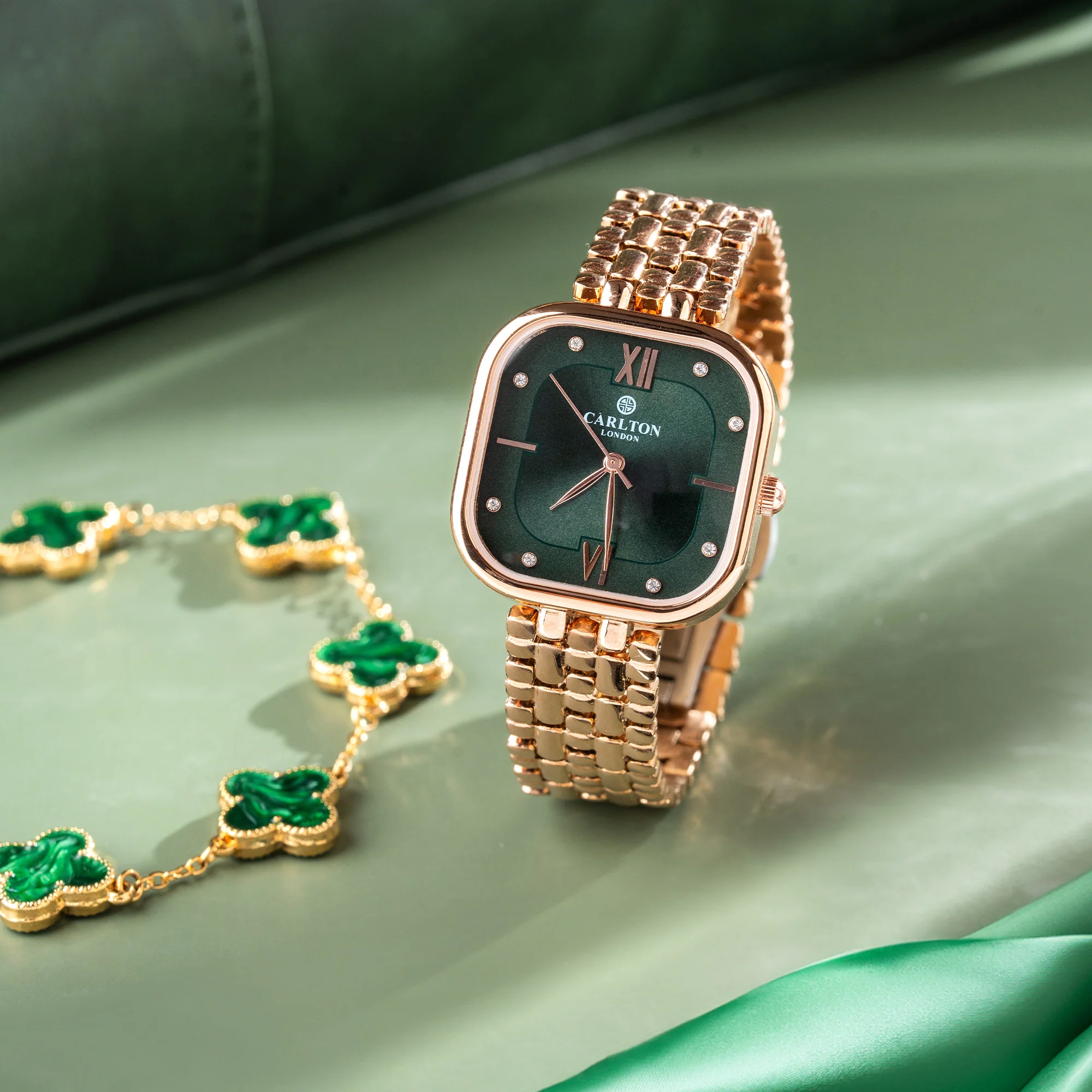 Women Gift 2 - Rose Gold/Green Chelsea Watch + Bracelet - CLPLG053 - Image 6