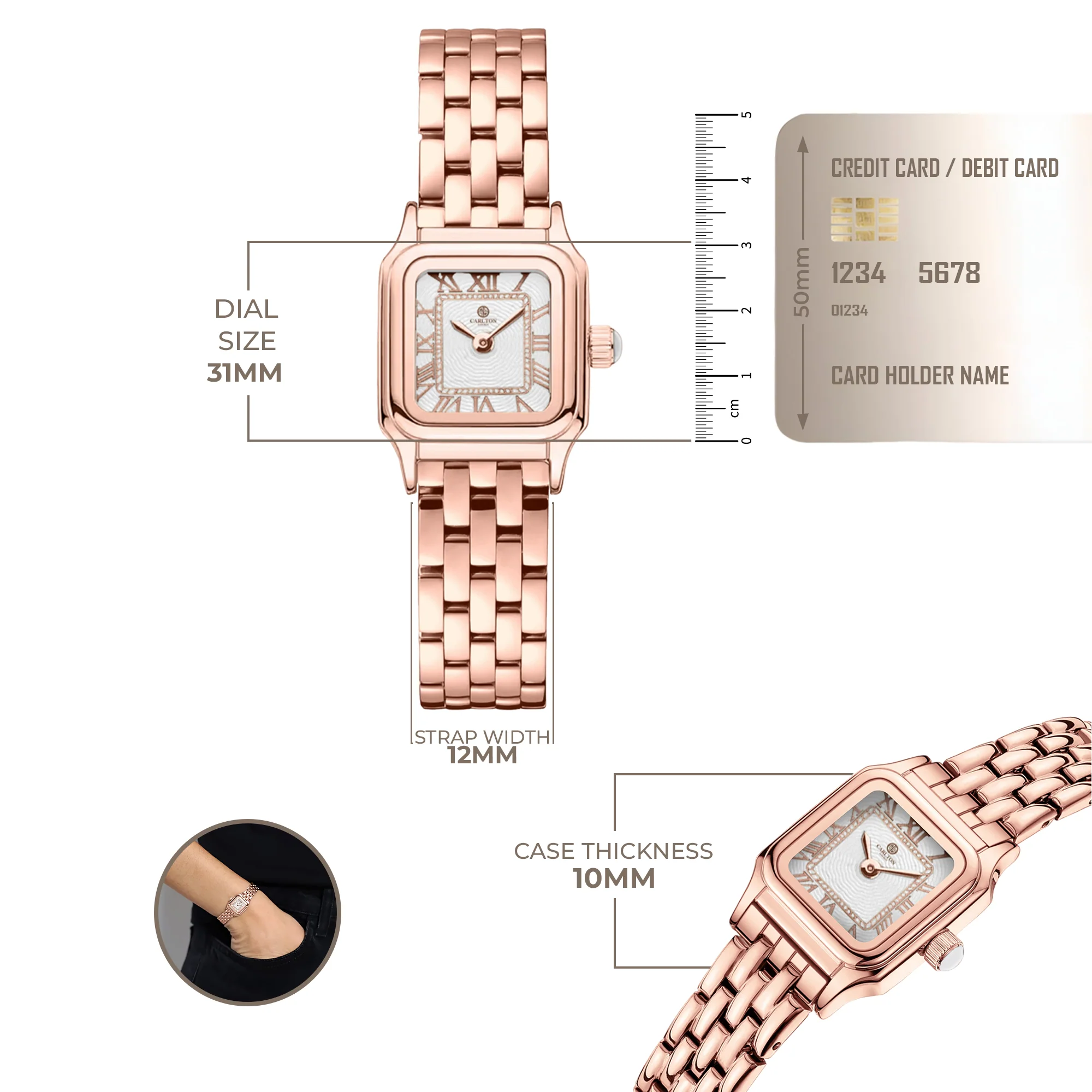 Chloe Mini White / Rose Gold Women Analog Watch + Bracelet - CLWWS-04 - Image 4