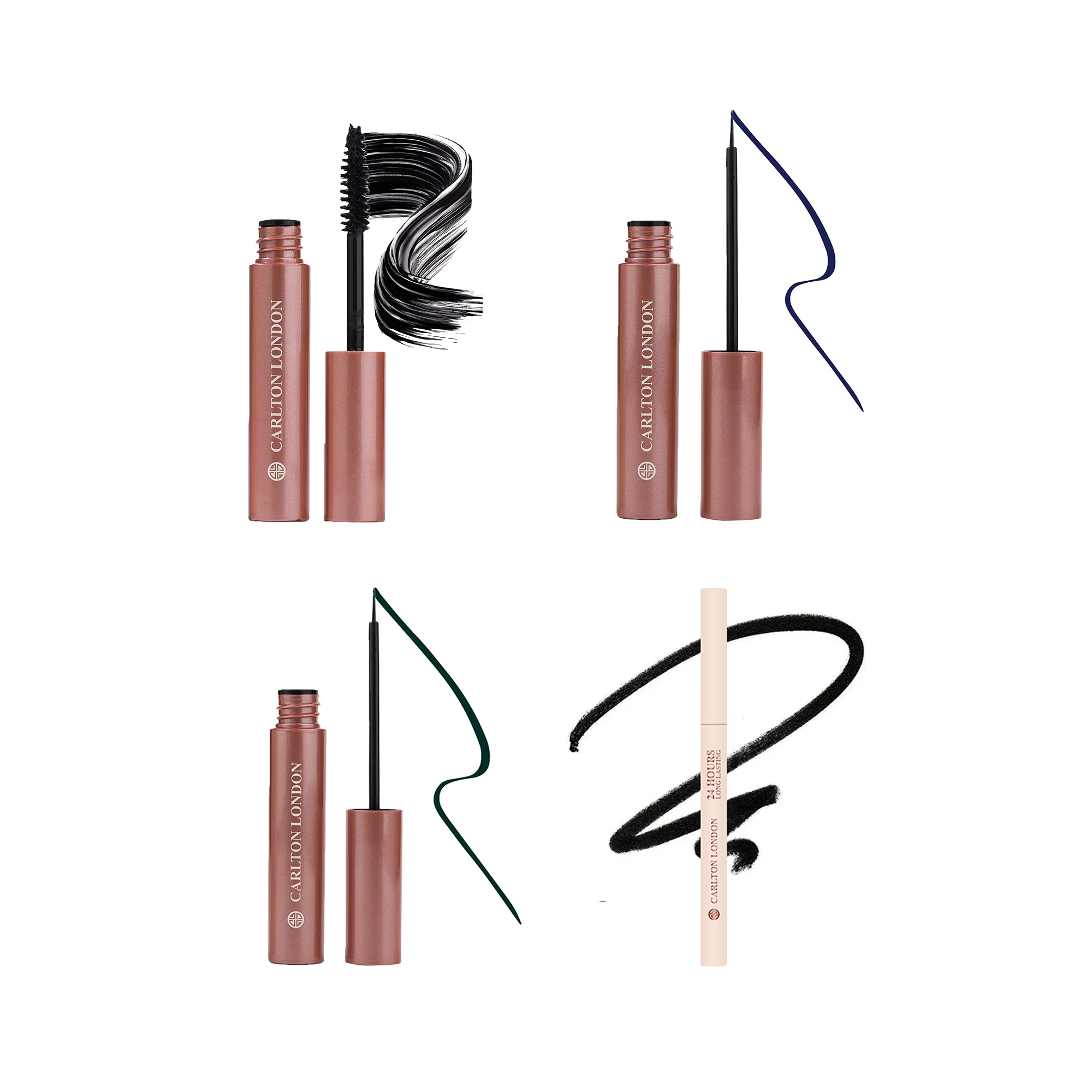 Eye Makeup combo set - Pack of 4 (Mascara + Eyeliner - Blue & Green + kajal)