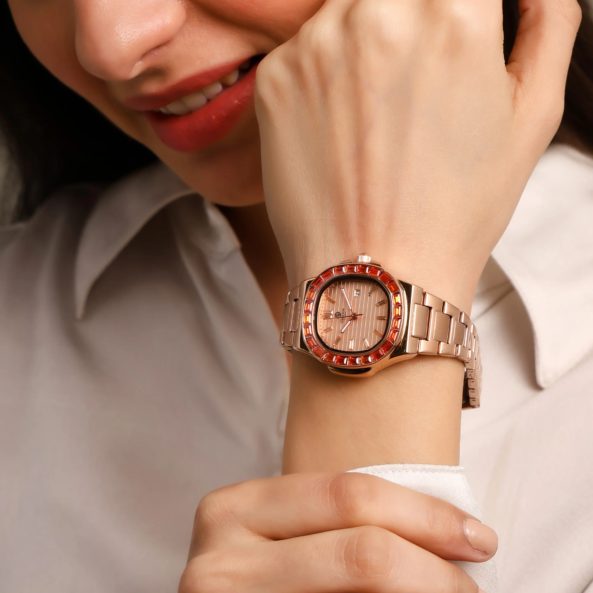 Grace: Women Peach Dial Studded Analog Watch - CLDPP-001 - Image 2