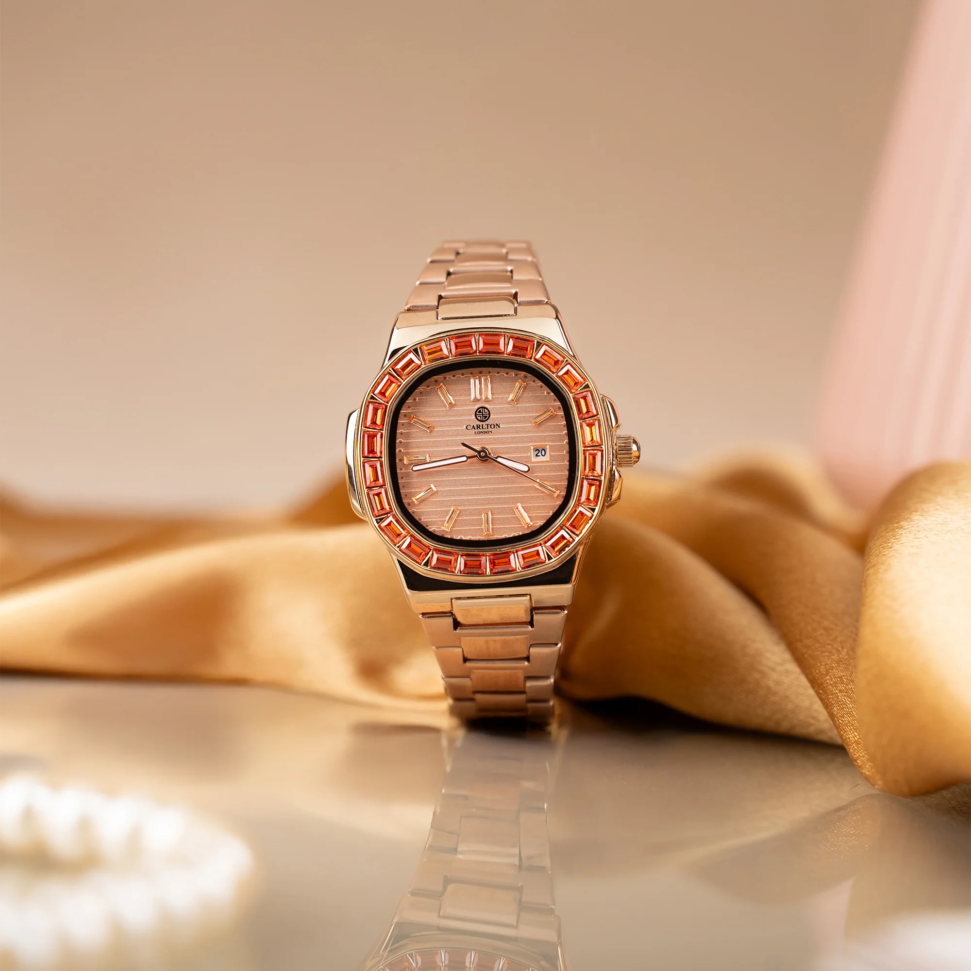 Grace: Women Peach Dial Studded Analog Watch - CLDPP-001 - Image 3