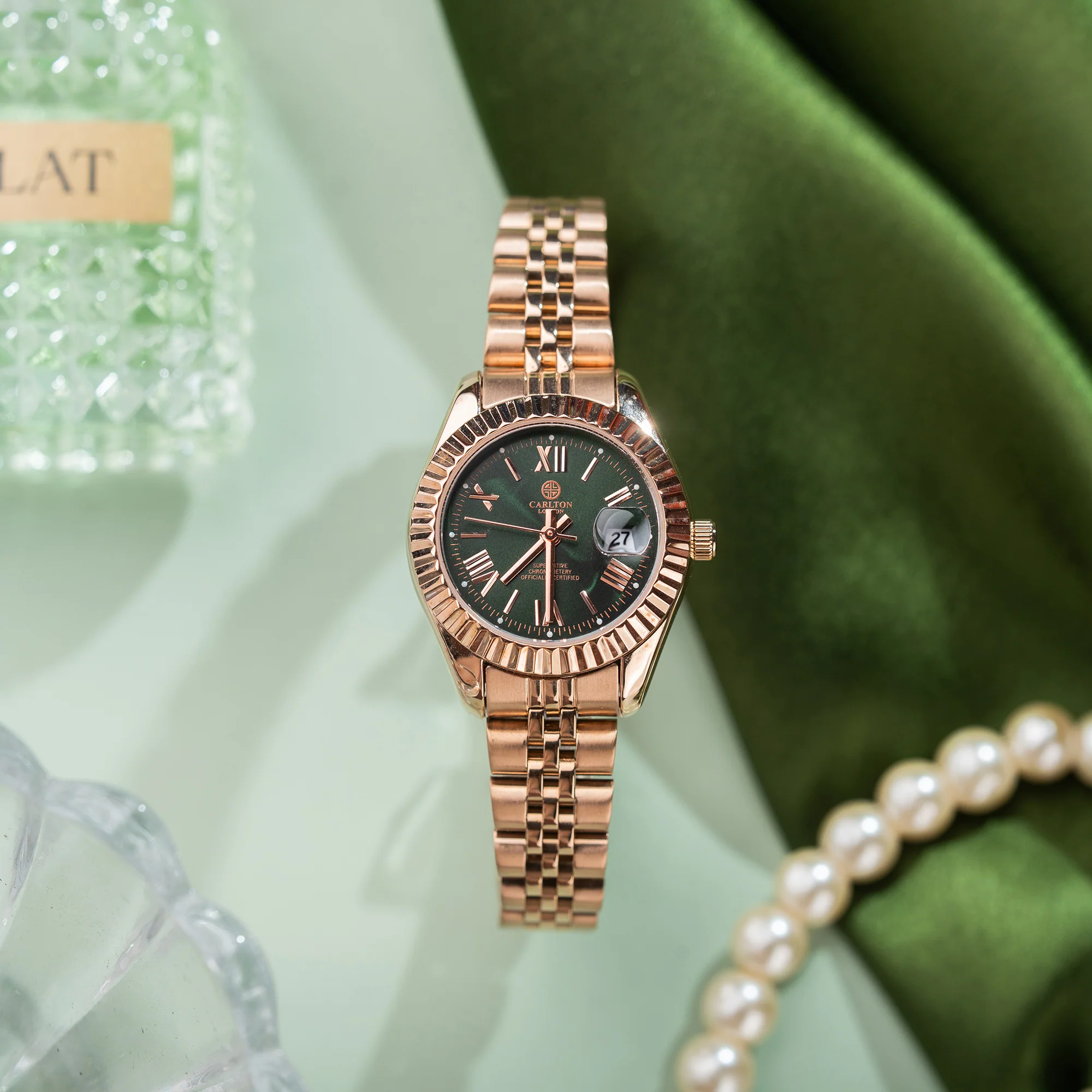 Harper: Mini Green/ Rose Gold Stainless Steel Women Analog Watch - CLRLW-001 - Image 2