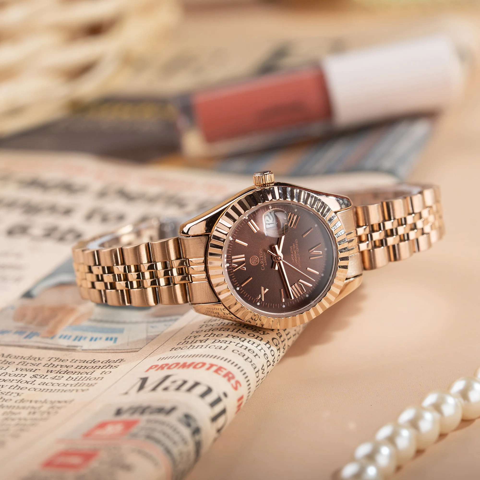Harper: Mini Brown Stainless Steel Women Analog Watch - CLRLW-003 - Image 2