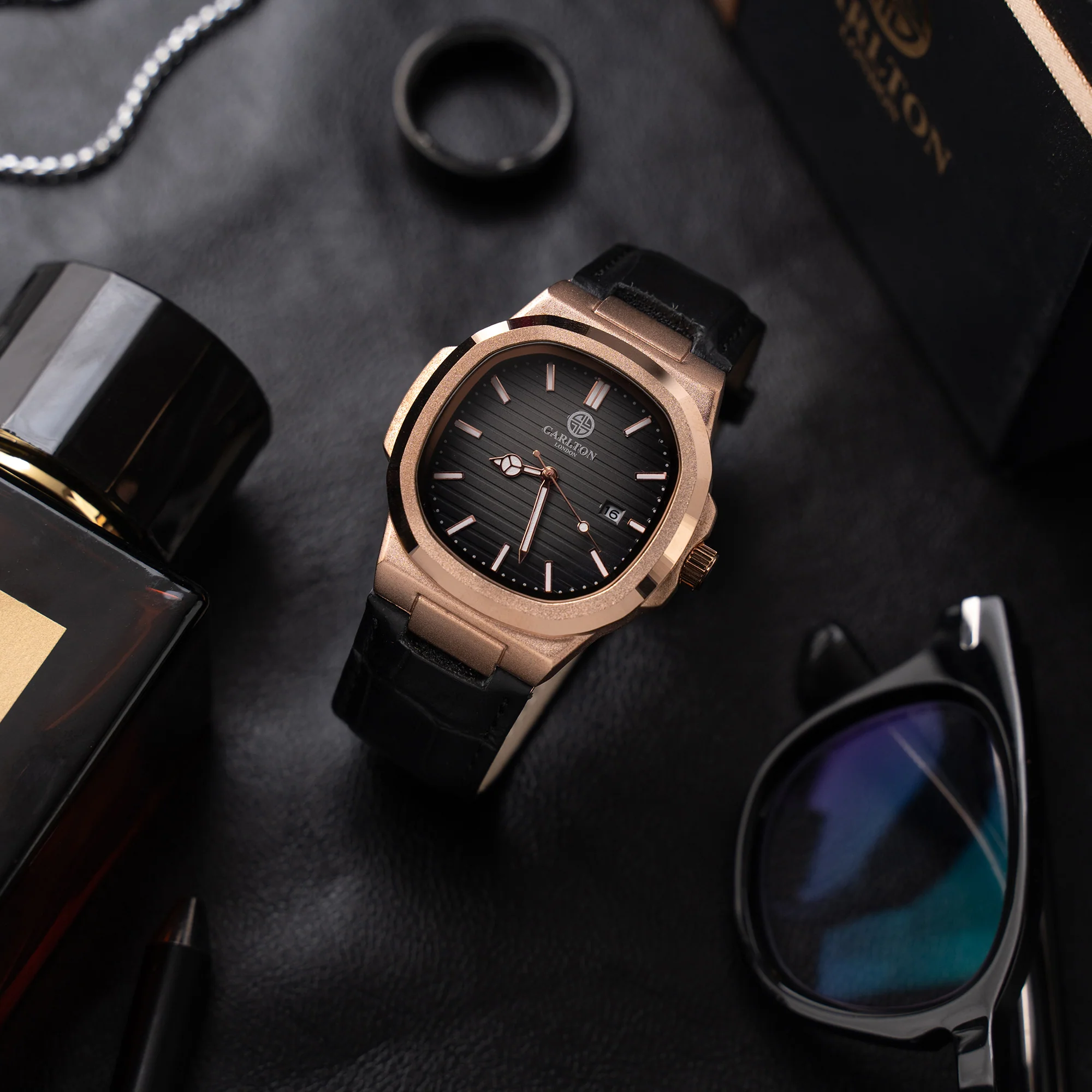 Jordan : Mens Black Leather Analog Watch - CLJOR-004 - Image 3