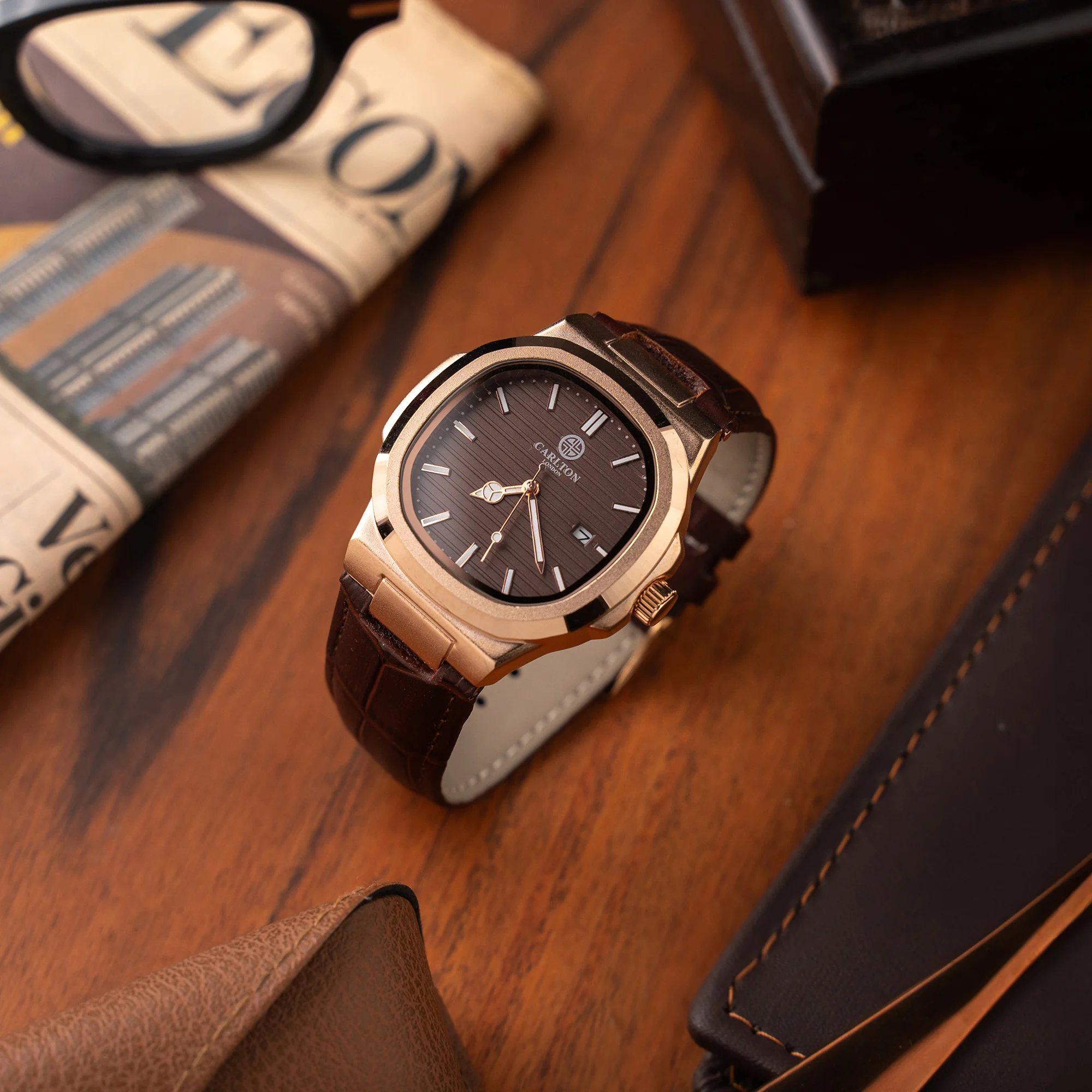 Jordan: Mens Brown Leather Analog Watch - CLJOR-002 - Image 3