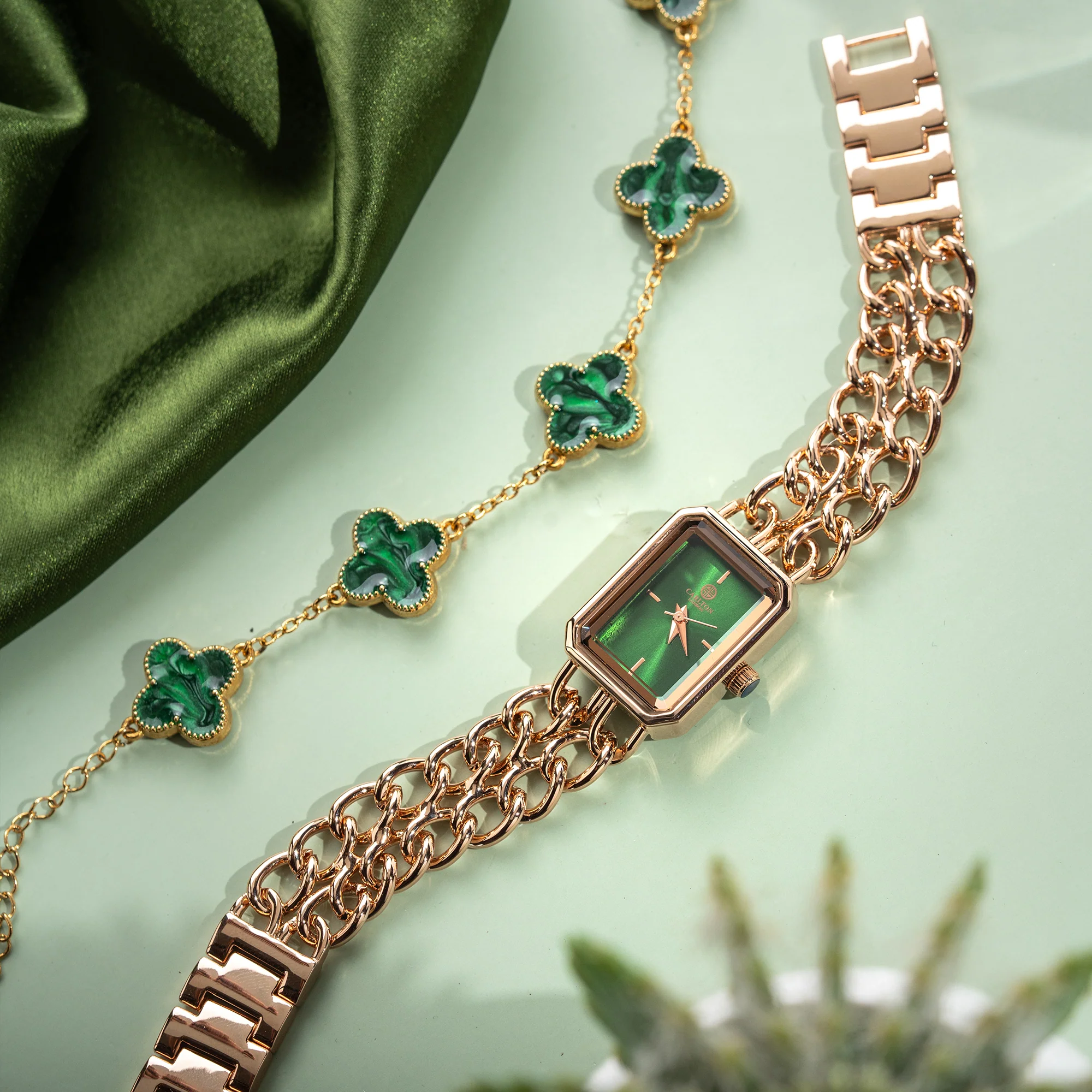 Women Gift Set 2 - Victoria Green Dial Watch + Bracelet - CLPLG077 - Image 3