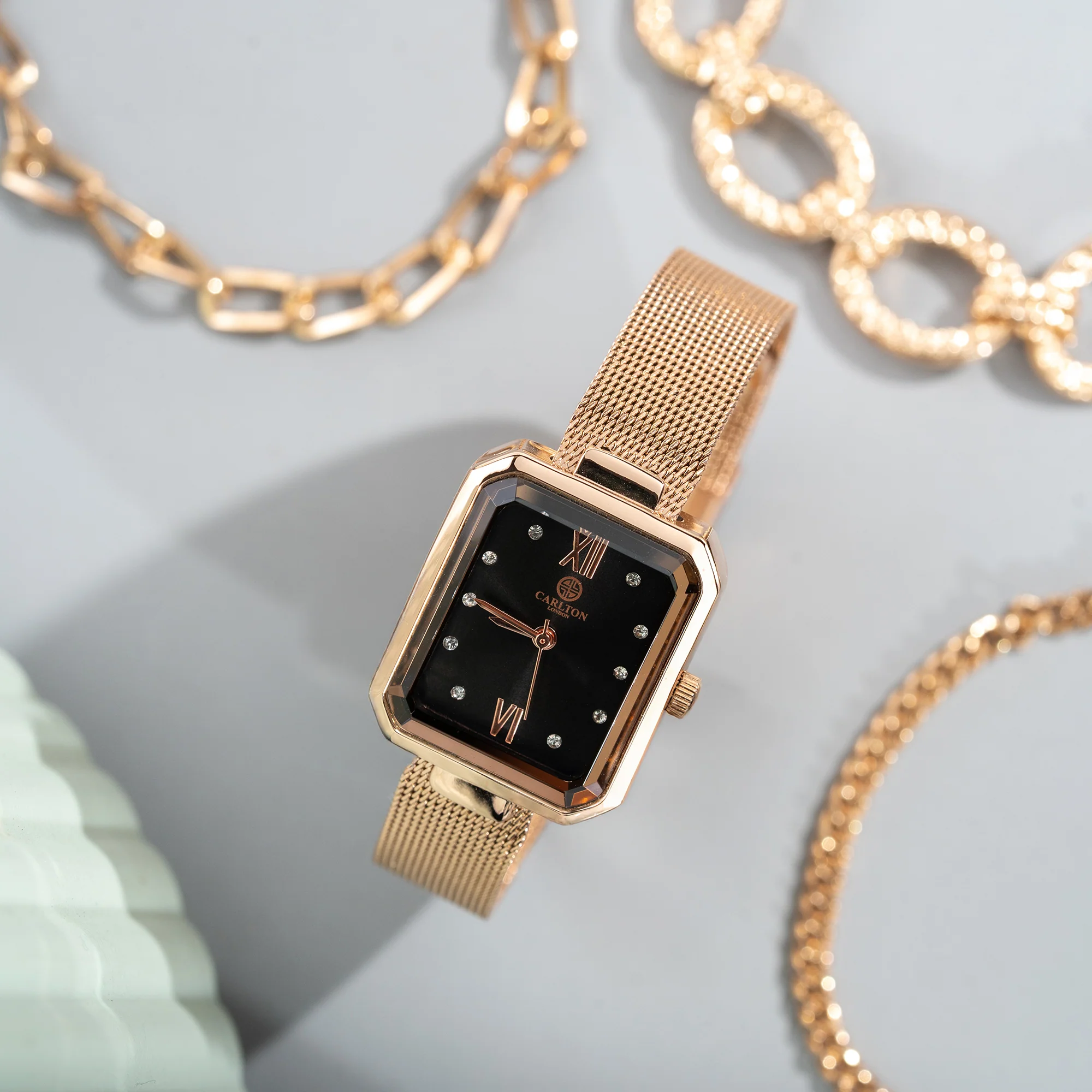 Women Gift set Of 4 Black Dial Watch + 3  Bracelets - CLPLG078 - Image 3