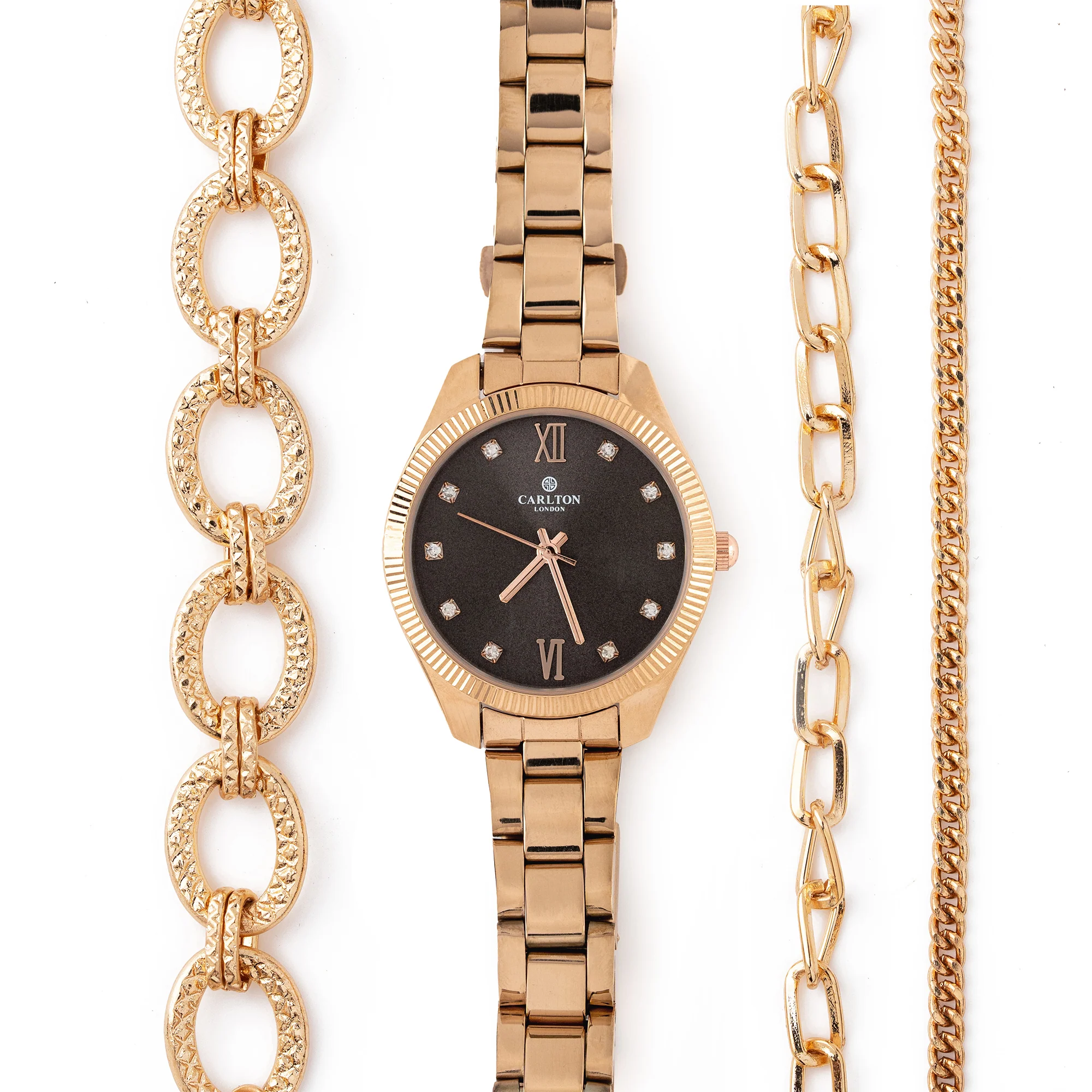 Women Gift Set 4 Of Black Dial Watch + 3  Bracelets - CLPLG075 - Image 7