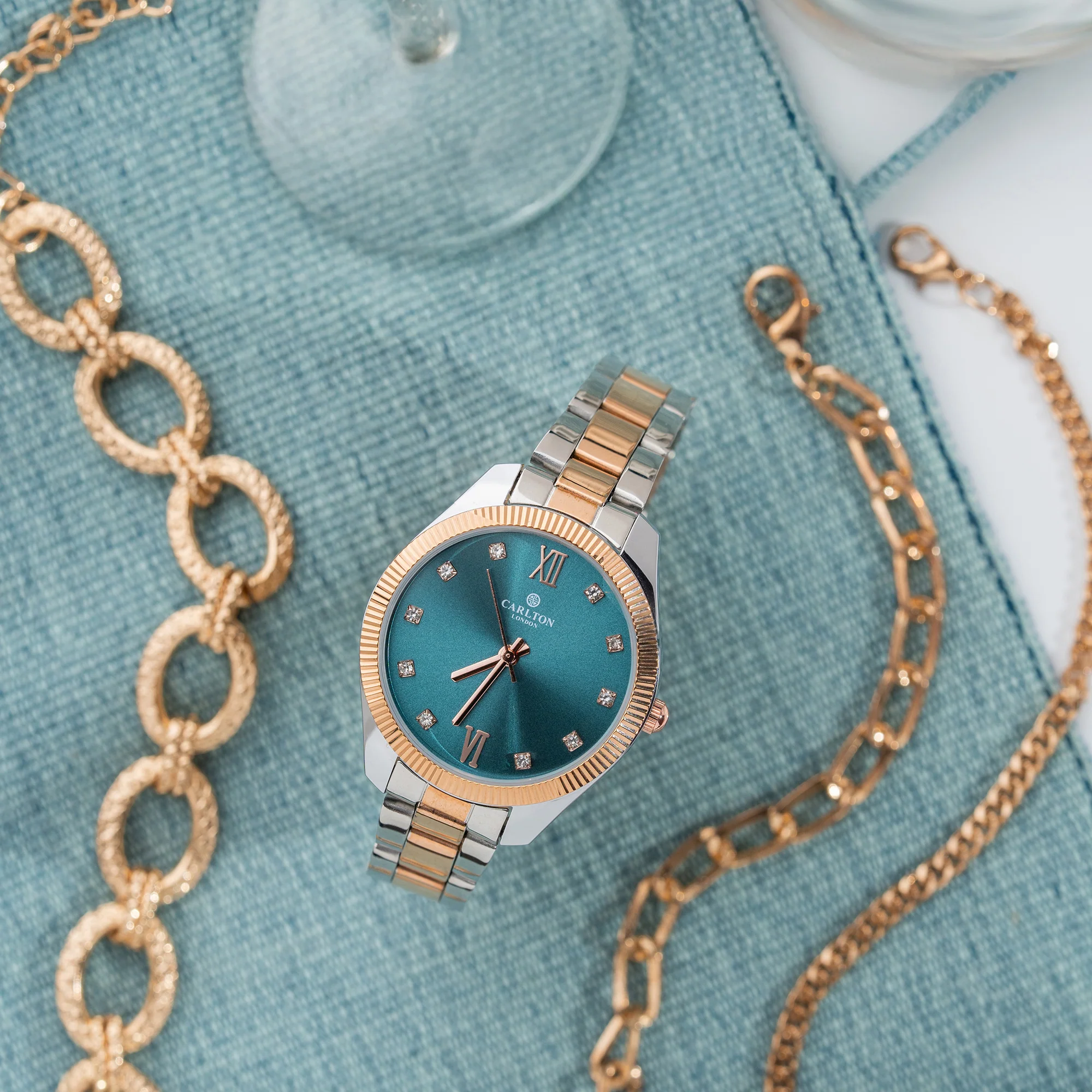 Women Gift Set 4 Of Blue Dial Watch + 3  Bracelets - CLPLG076 - Image 5