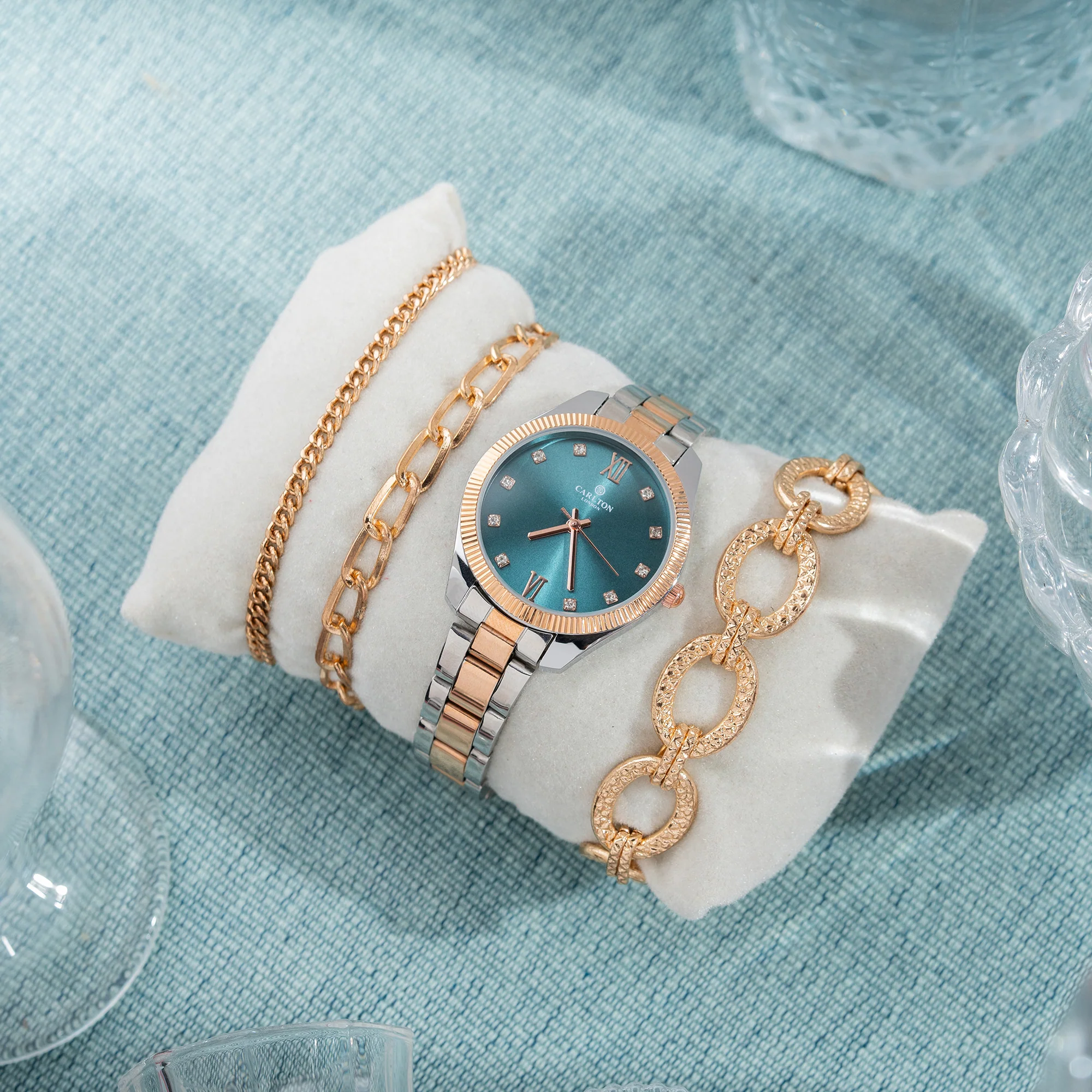 Women Gift Set 4 Of Blue Dial Watch + 3  Bracelets - CLPLG076 - Image 6
