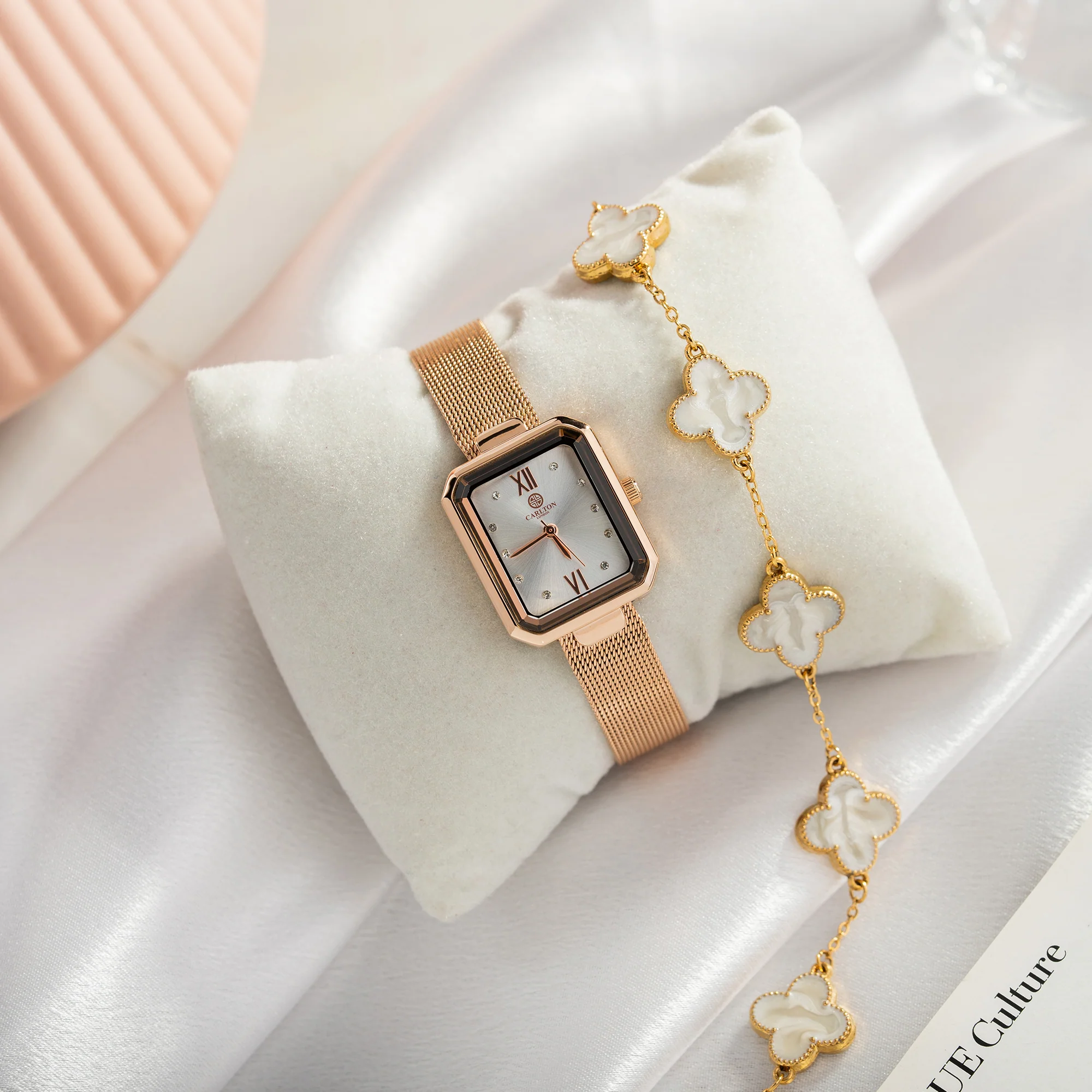 Women Gift (Set Of 2) - White Dial Watch + 1  Bracelets - CLPLG090