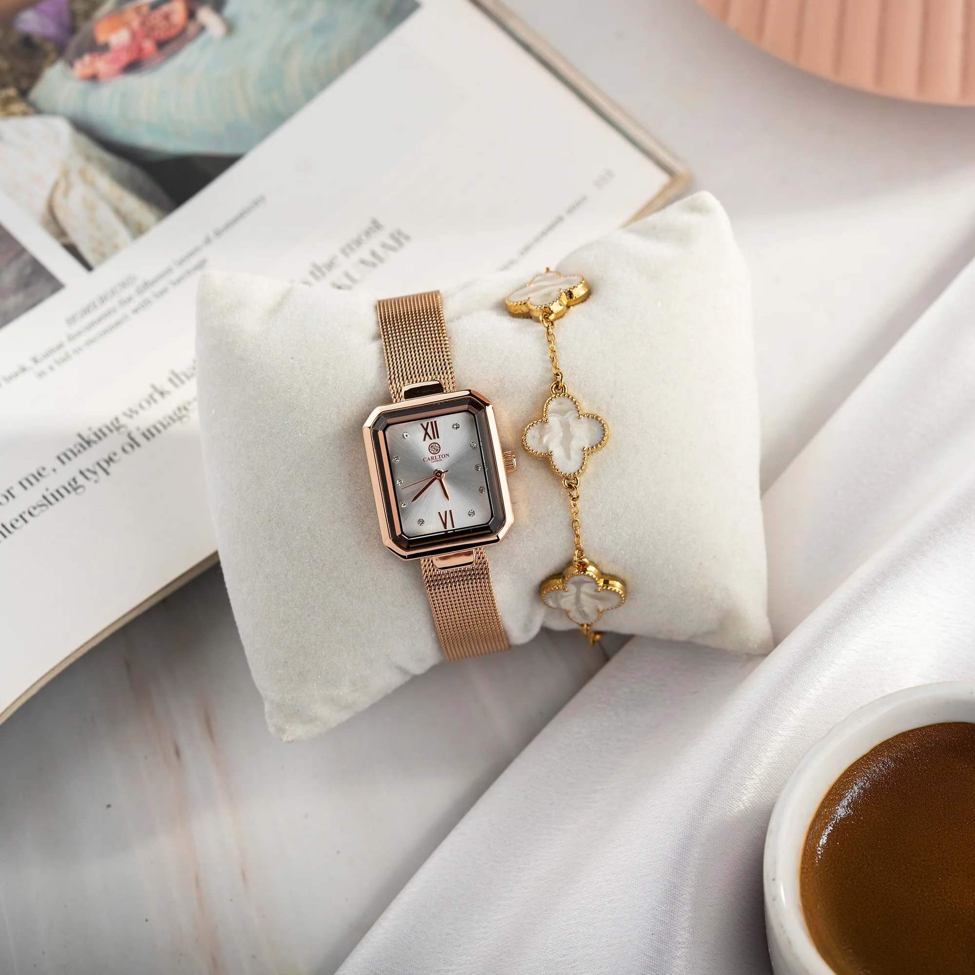 Women Gift (Set Of 2) - White Dial Watch + 1  Bracelets - CLPLG090 - Image 2