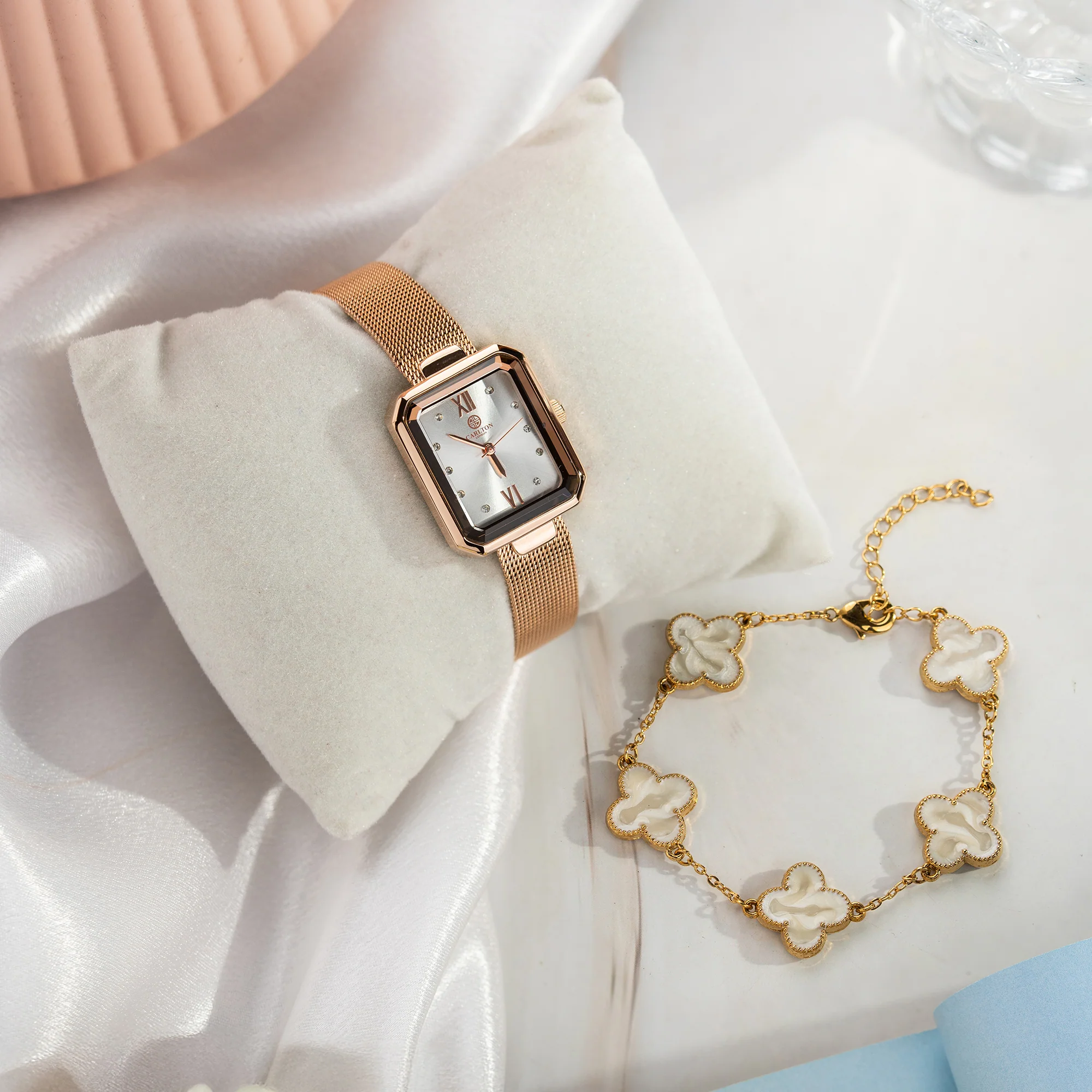 Women Gift (Set Of 2) - White Dial Watch + 1  Bracelets - CLPLG090 - Image 3