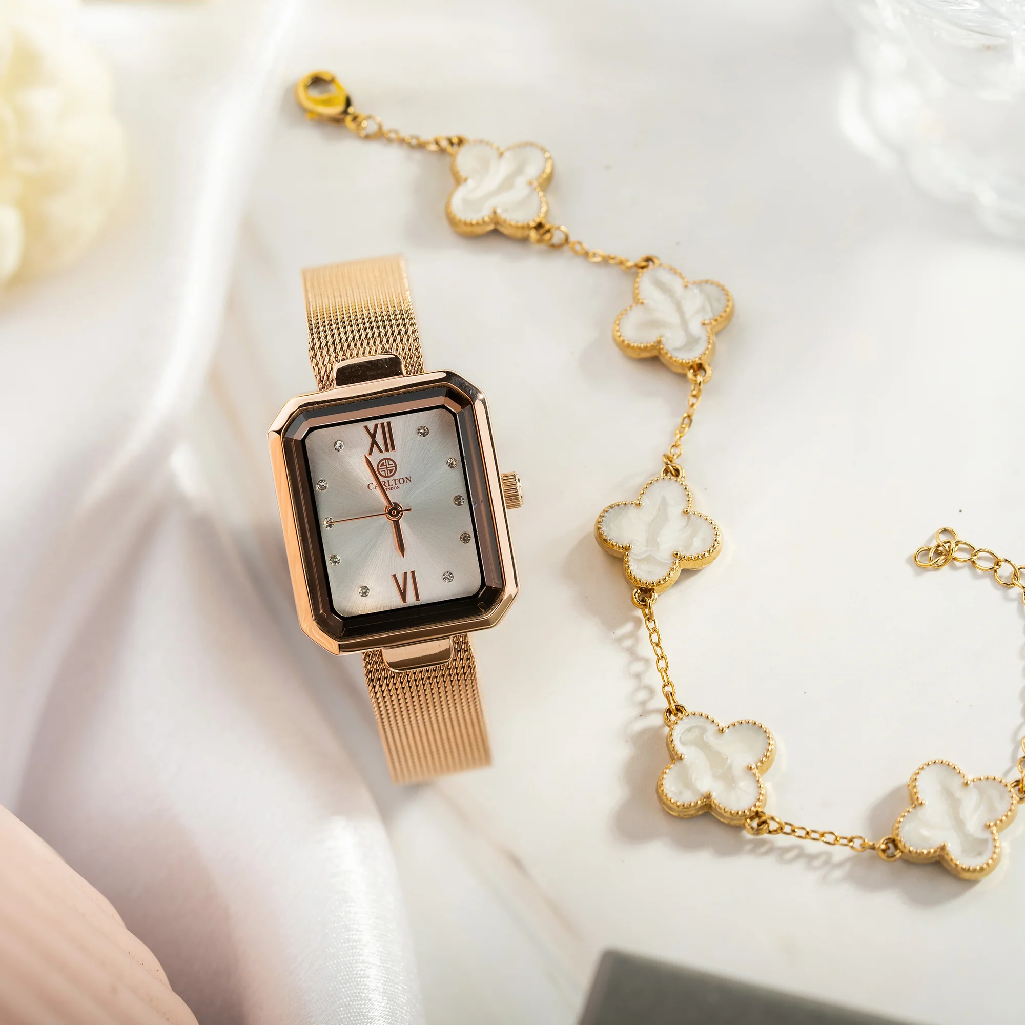 Women Gift (Set Of 2) - White Dial Watch + 1  Bracelets - CLPLG090 - Image 4