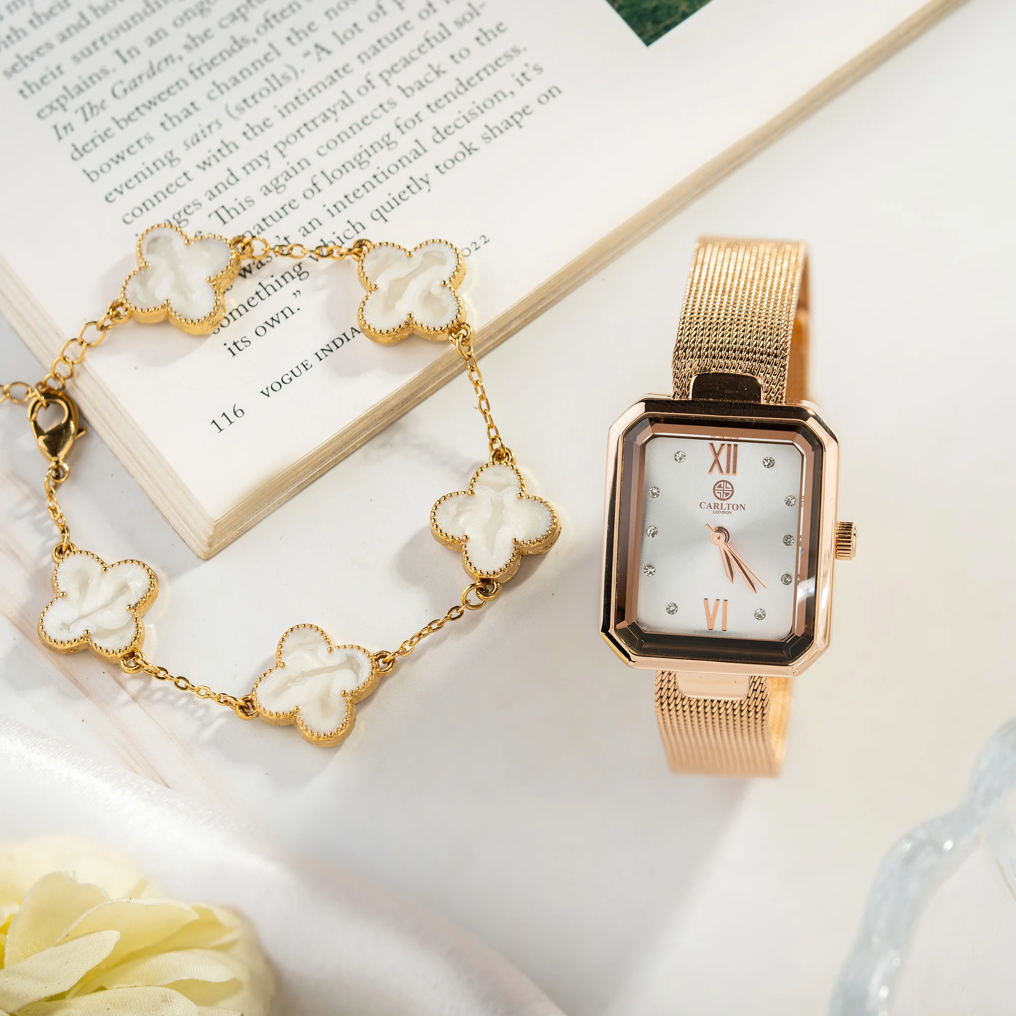 Women Gift (Set Of 2) - White Dial Watch + 1  Bracelets - CLPLG090 - Image 5