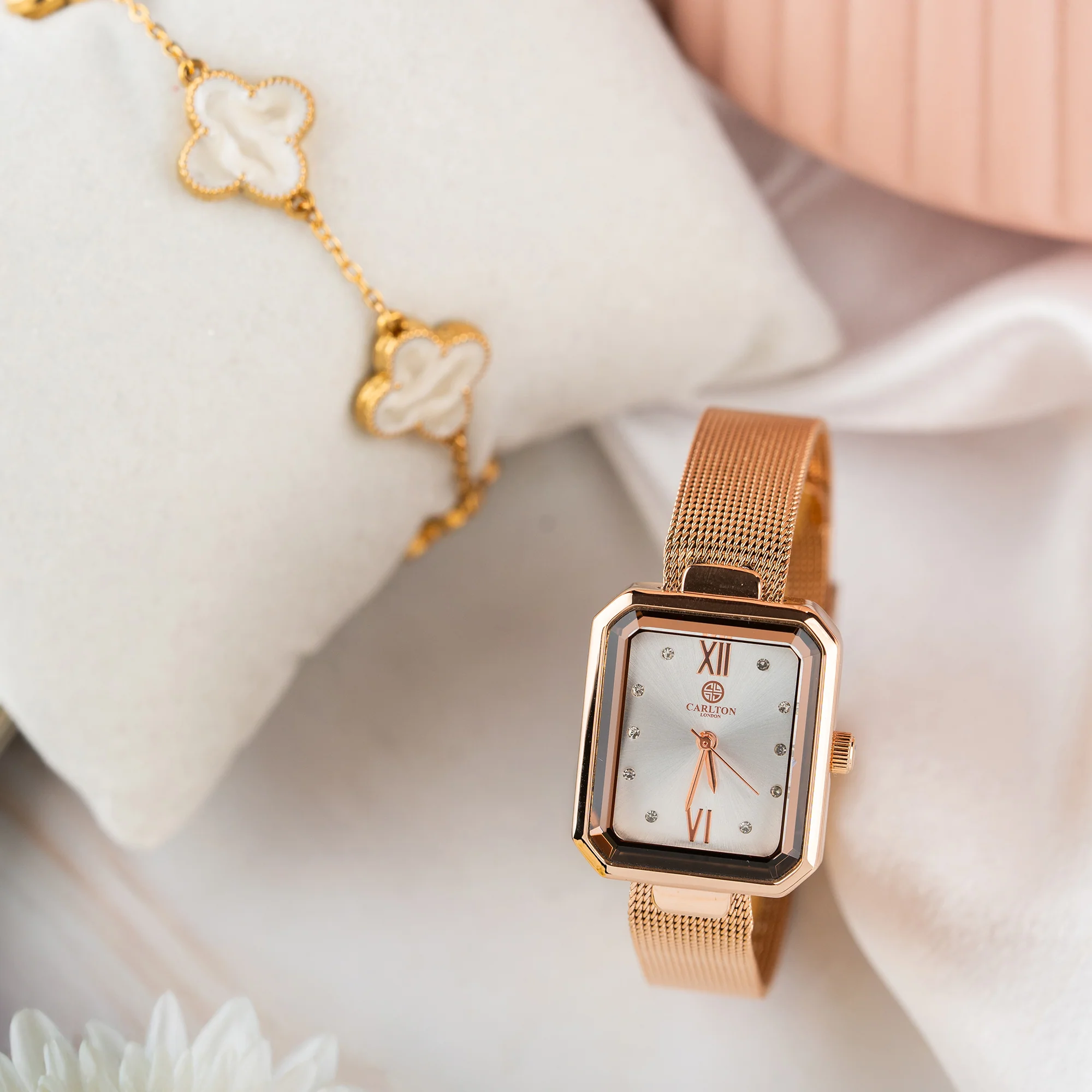 Women Gift (Set Of 2) - White Dial Watch + 1  Bracelets - CLPLG090 - Image 6