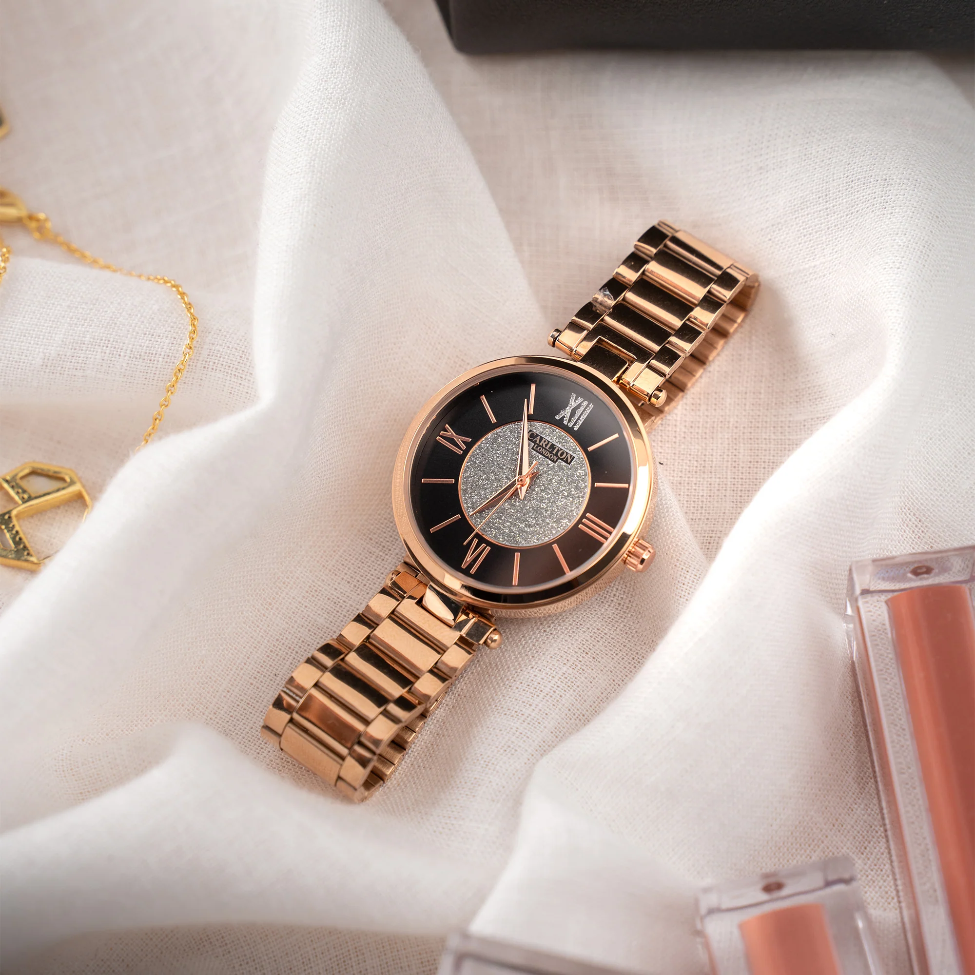 Sabrina: Women's Rose Gold/Black Analog Watch - CLRGSBLK - Image 3