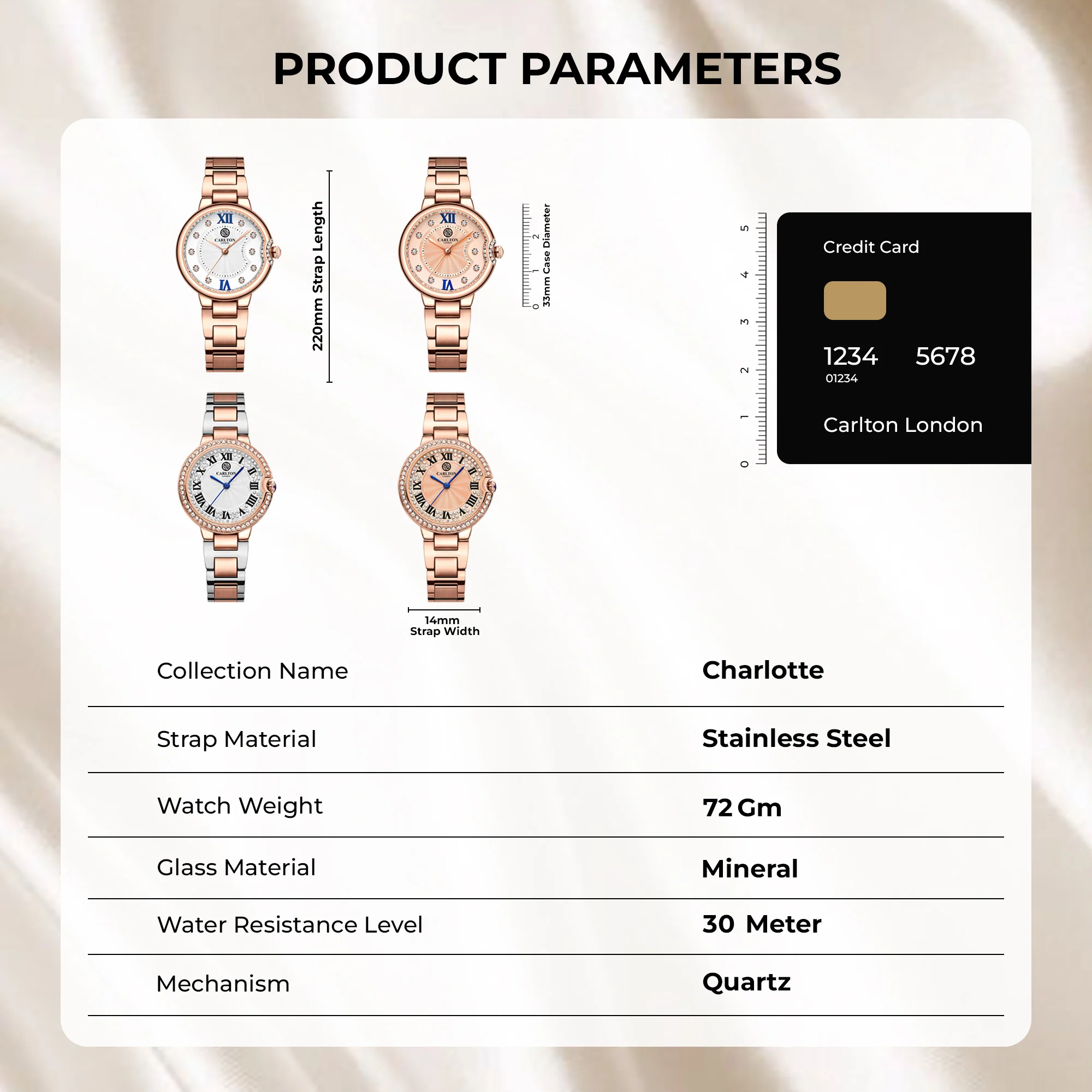 Charlotte : Rose Gold Stainless Steel Women Analog Watch - CLDRGS-001 - Image 6