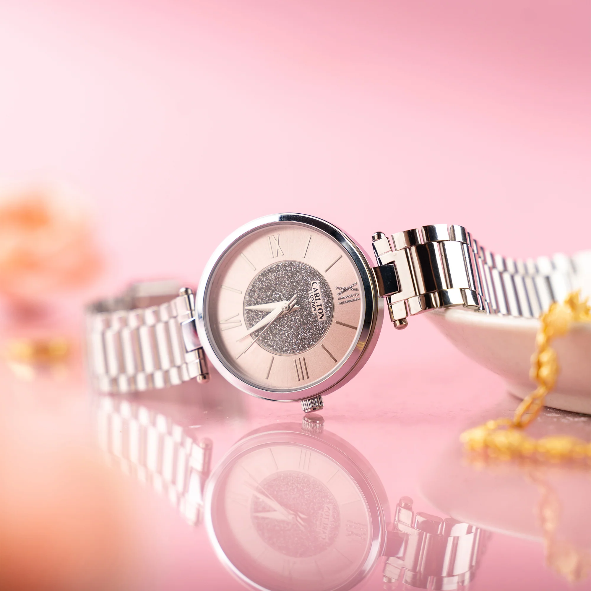Sabrina: Women's Silver/Pink Analog Watch - CLSPNK - Image 2