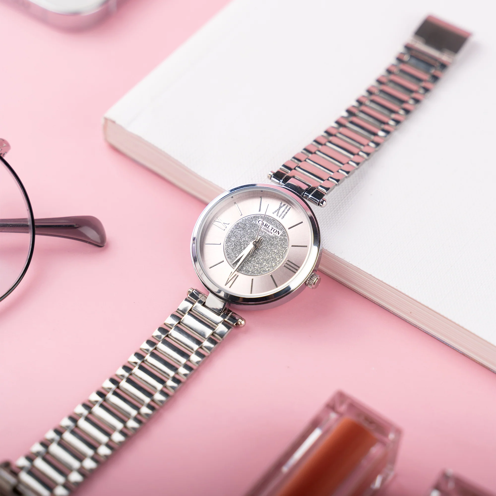 Sabrina: Women's Silver/Pink Analog Watch - CLSPNK - Image 4
