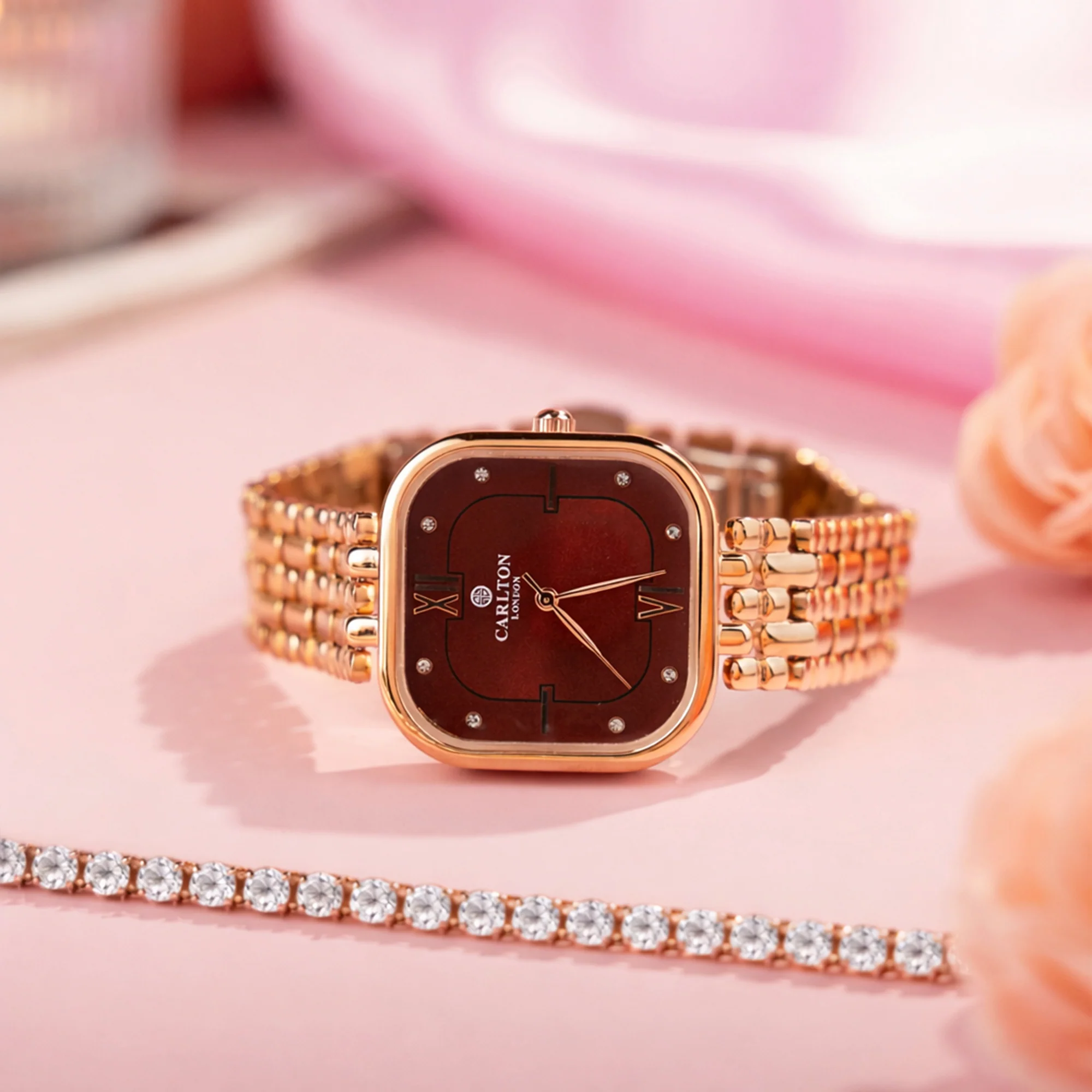 Women Watch Gift 2 - Chelsea Red Analog Watch + Tennis Bracelet - CLPLG118 - Image 2