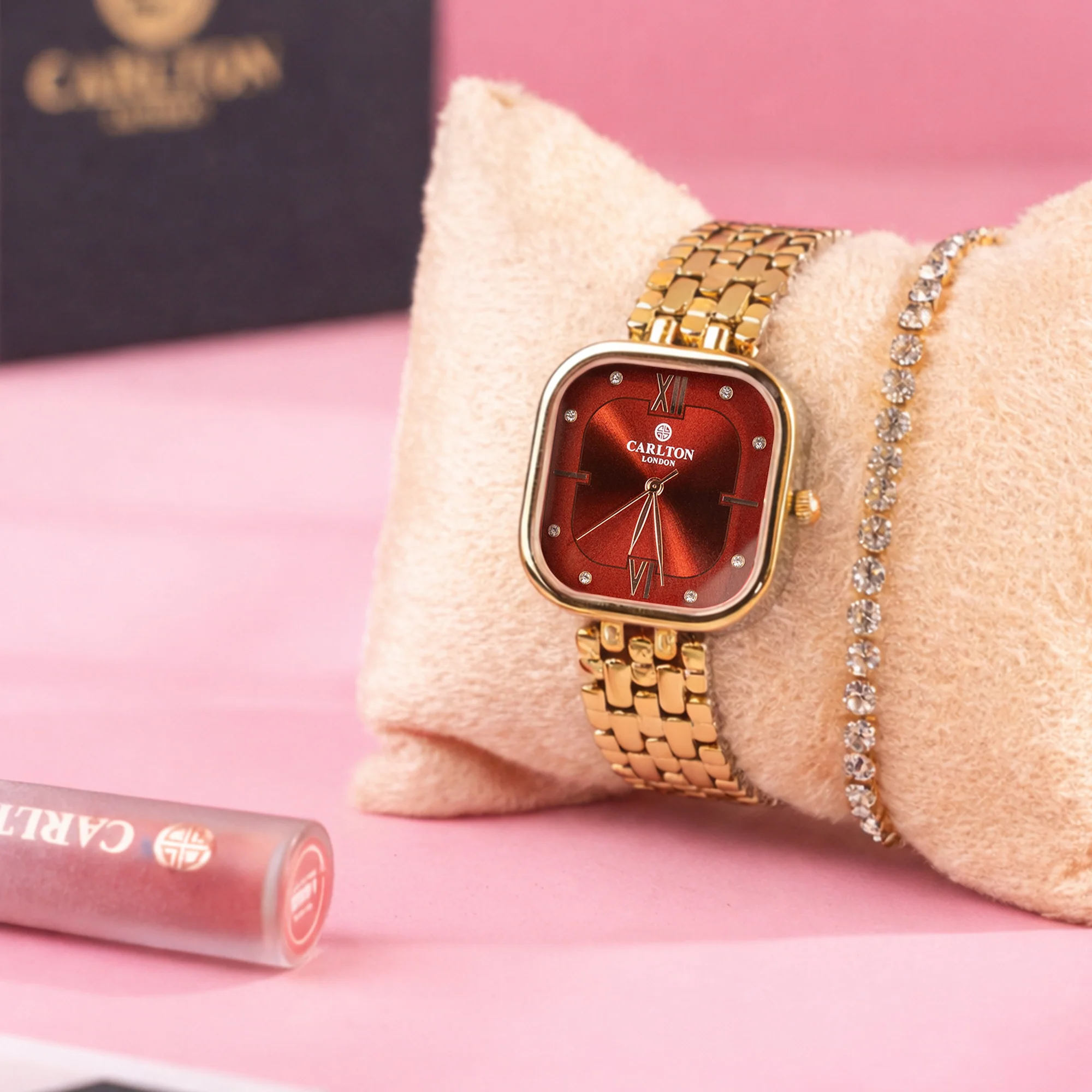 Women Watch Gift 2 - Chelsea Red Analog Watch + Tennis Bracelet - CLPLG118 - Image 5