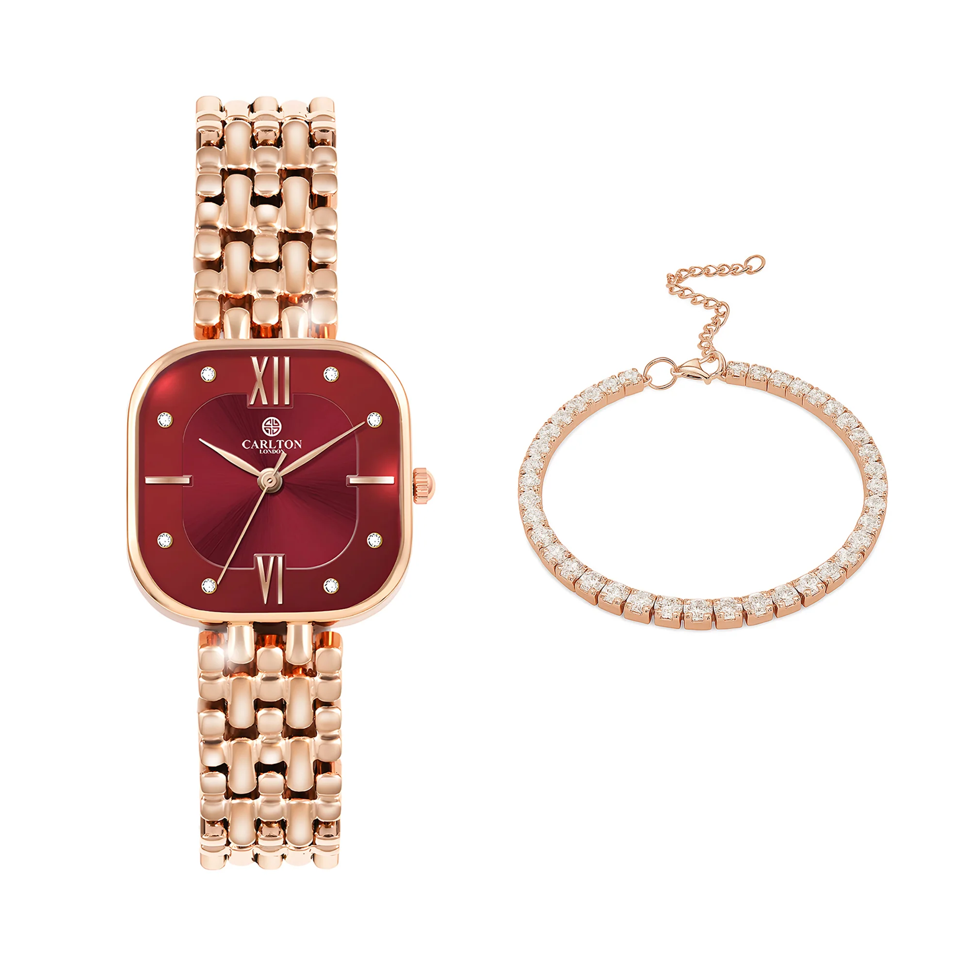 Women Watch Gift 2 - Chelsea Red Analog Watch + Tennis Bracelet - CLPLG118 - Image 6